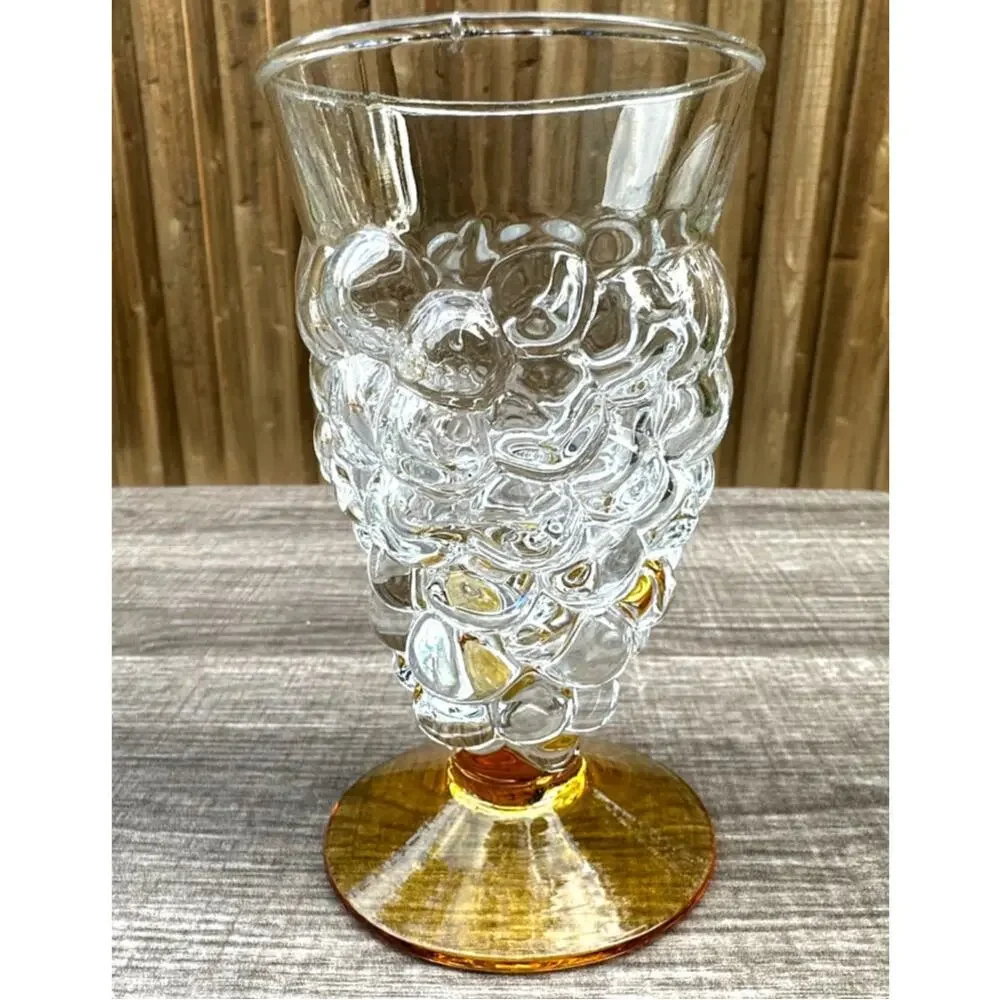 Abigail's Portugal Rare Blown Amber Base Grape Iced Tea Footed Tumblers-Set of 3